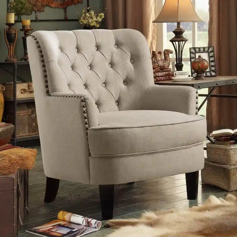 Moser Bay Mignon Poltrona Accent con Schienale Alto Trapuntato, Velluto/Lino, 76 cm