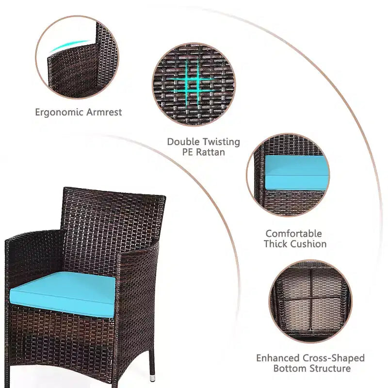 Costway Outdoor 3 PCS PE Rattan Wicker Furniture Sets Chairs Coffee Table Garden
