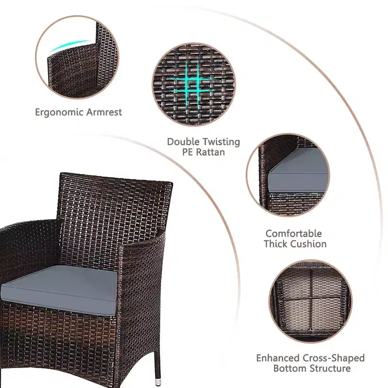 Costway Outdoor 3 PCS PE Rattan Wicker Furniture Sets Chairs Coffee Table Garden