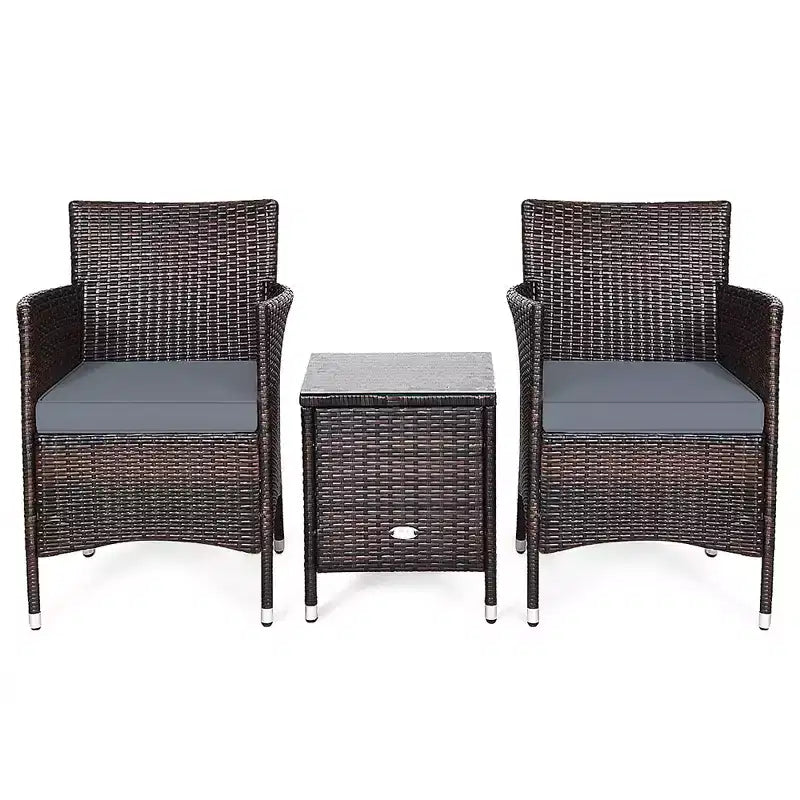 Costway Outdoor 3 PCS PE Rattan Wicker Furniture Sets Chairs Coffee Table Garden
