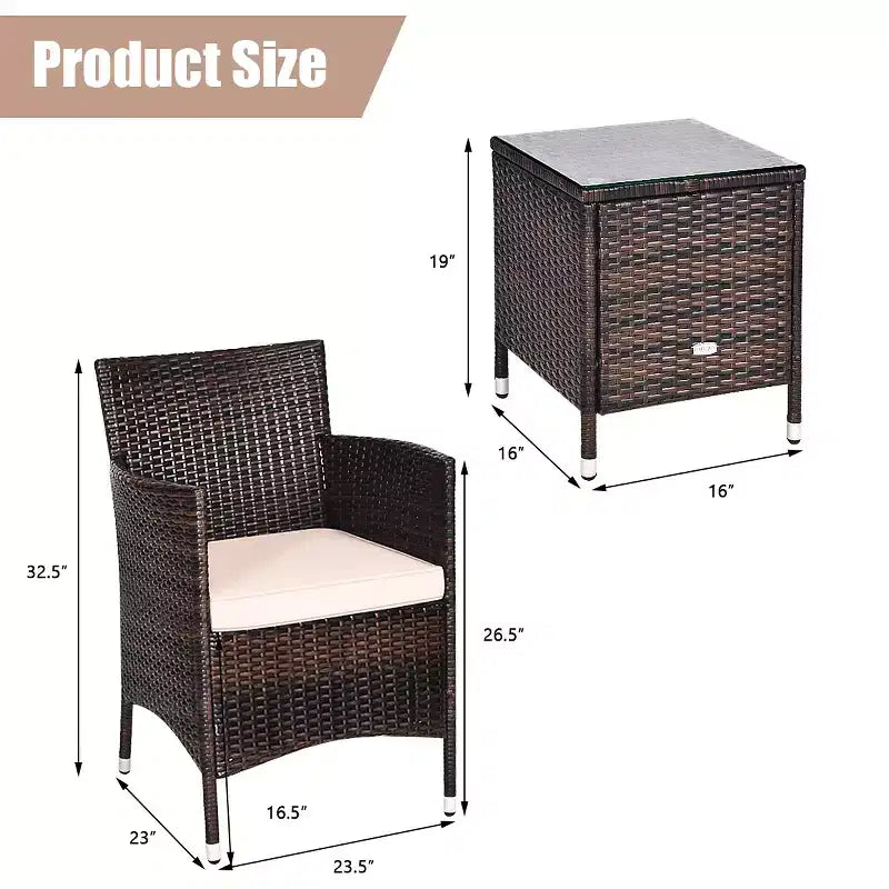 Costway Outdoor 3 PCS PE Rattan Wicker Furniture Sets Chairs Coffee Table Garden