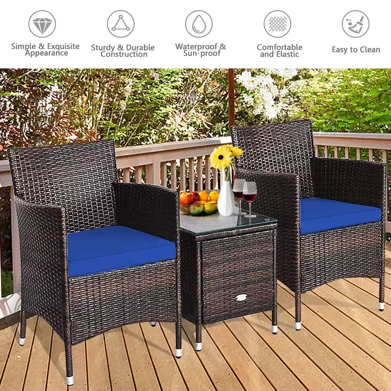 Costway Outdoor 3 PCS PE Rattan Wicker Furniture Sets Chairs Coffee Table Garden