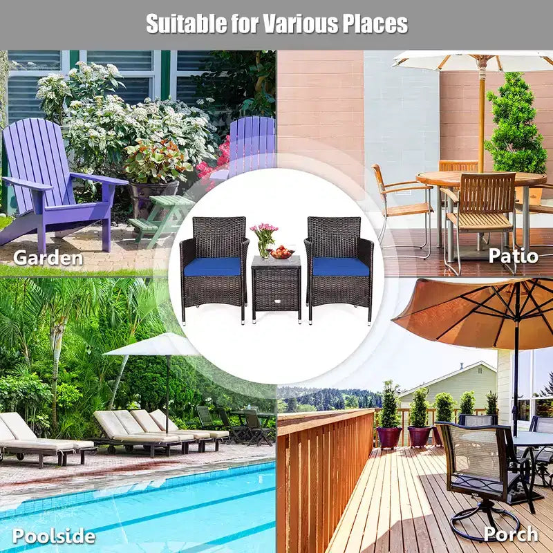 Costway Outdoor 3 PCS PE Rattan Wicker Furniture Sets Chairs Coffee Table Garden