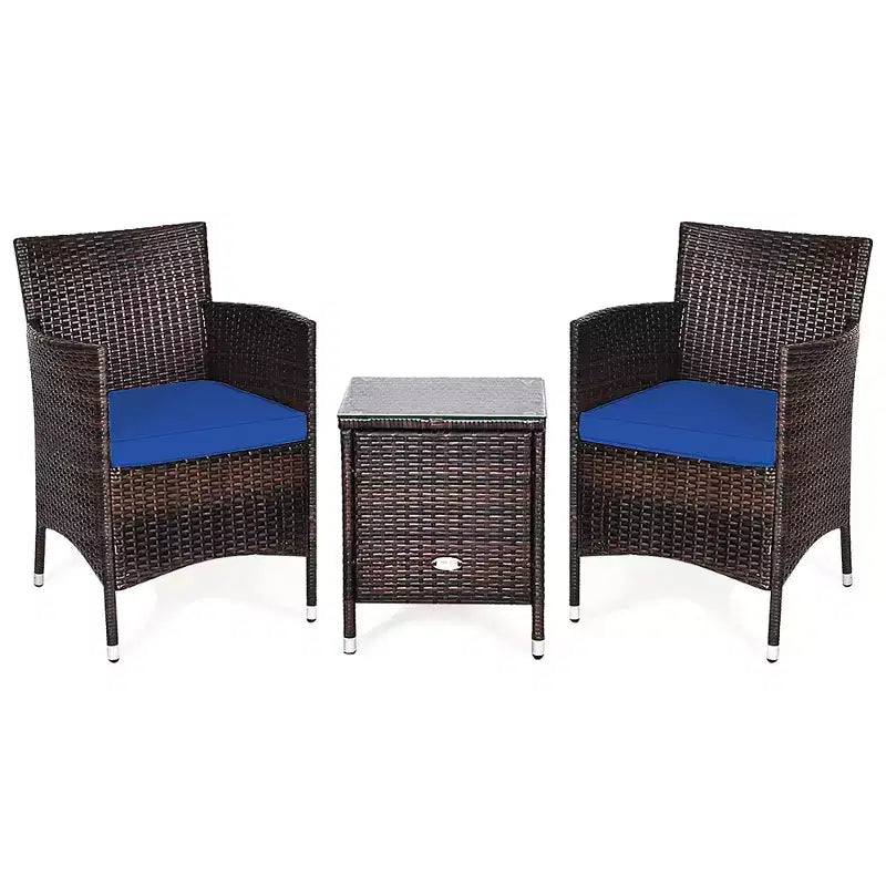 Costway Outdoor 3 PCS PE Rattan Wicker Furniture Sets Chairs Coffee Table Garden
