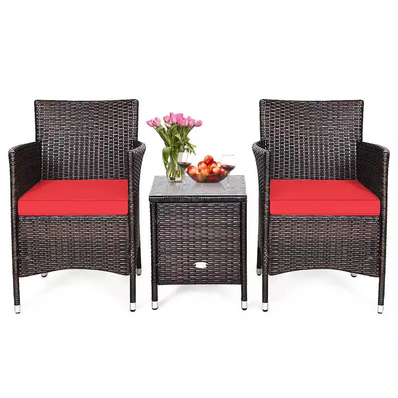 Costway Outdoor 3 PCS PE Rattan Wicker Furniture Sets Chairs Coffee Table Garden