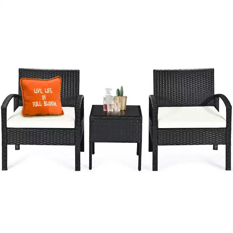 Costway 3PCS Patio Rattan Furniture Set Table & Chairs Set with Cushions Outdoor