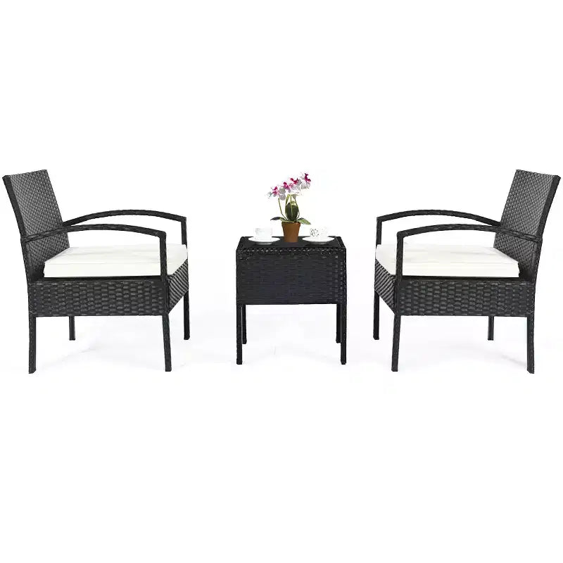 Costway 3PCS Patio Rattan Furniture Set Table & Chairs Set with Cushions Outdoor