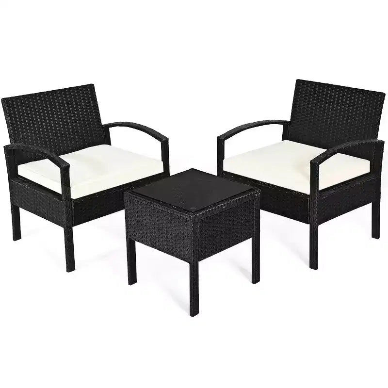 Costway 3PCS Patio Rattan Furniture Set Table & Chairs Set with Cushions Outdoor