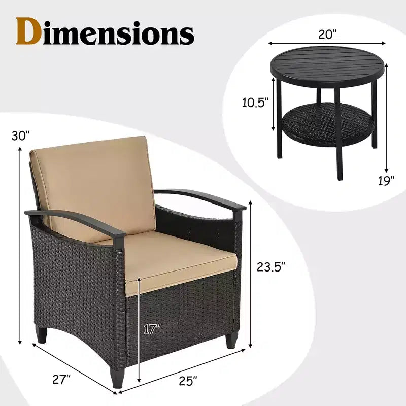 Costway Ensemble de Meubles de Jardin 3 Pièces en Rotin avec Canapé Coussiné Table de Rangement avec Étagère