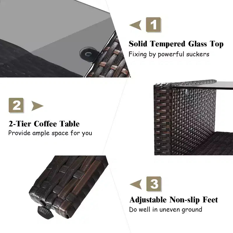 Costway 4PCS Patio Rattan Furniture Set Loveseat Sofa Coffee Table Sofa w/Cushion Garden