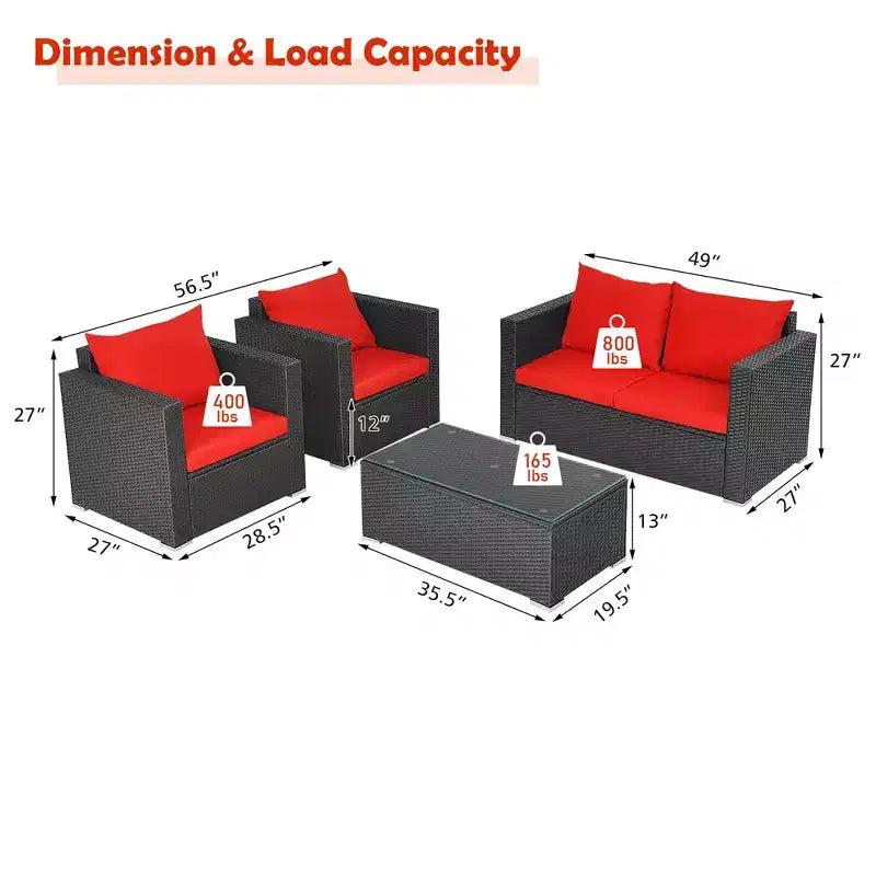 Costway 8PCS Patio Rattan Furniture Set Cushioned Sofa Chair Coffee Table Turquoise\Red\Black