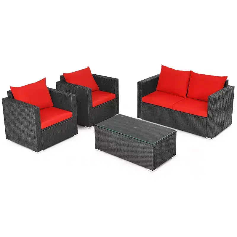 Costway 8PCS Patio Rattan Furniture Set Cushioned Sofa Chair Coffee Table Turquoise\Red\Black