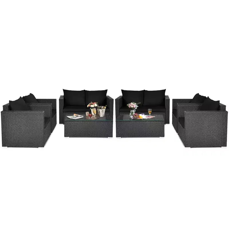 Costway 8PCS Patio Rattan Furniture Set Cushioned Sofa Chair Coffee Table Turquoise\Red\Black