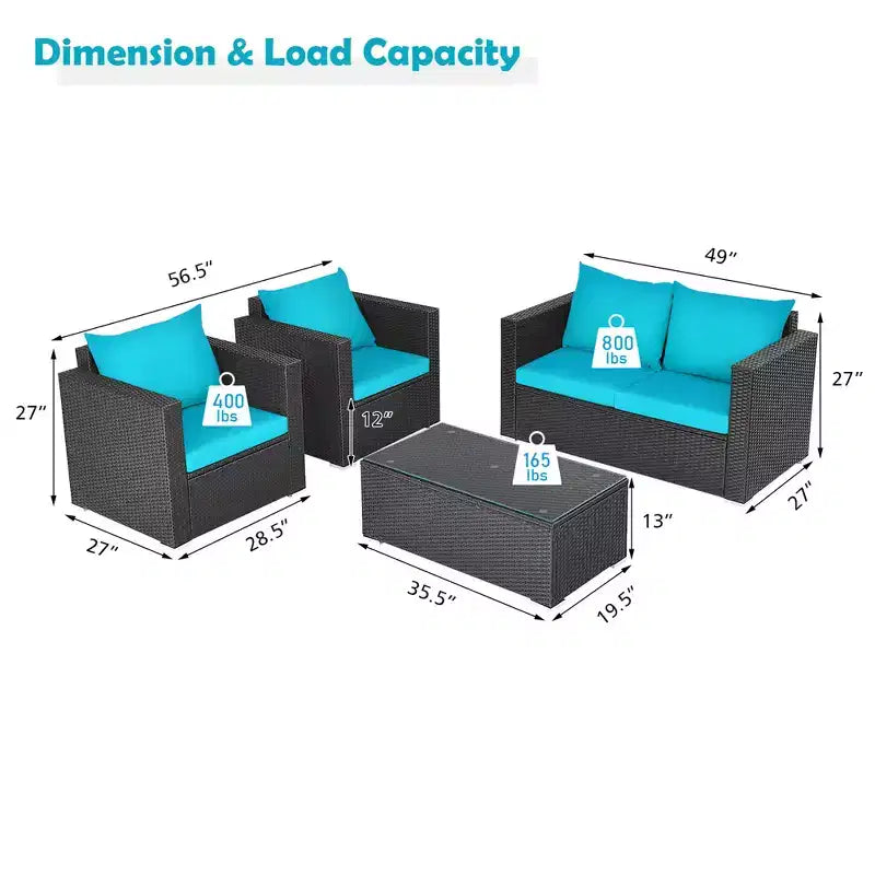 Costway 8PCS Patio Rattan Furniture Set Cushioned Sofa Chair Coffee Table Turquoise\Red\Black