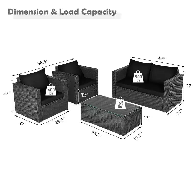 Costway 8PCS Patio Rattan Furniture Set Cushioned Sofa Chair Coffee Table Turquoise\Red\Black
