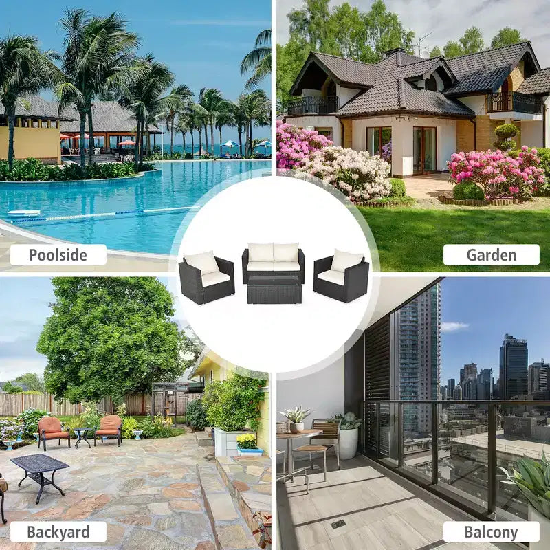 Costway 8PCS Patio Rattan Furniture Set Cushioned Sofa Chair Coffee Table Turquoise\Red\Black