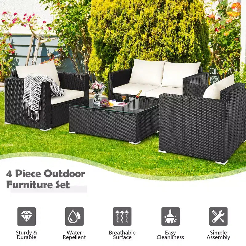 Costway 8PCS Patio Rattan Furniture Set Cushioned Sofa Chair Coffee Table Turquoise\Red\Black