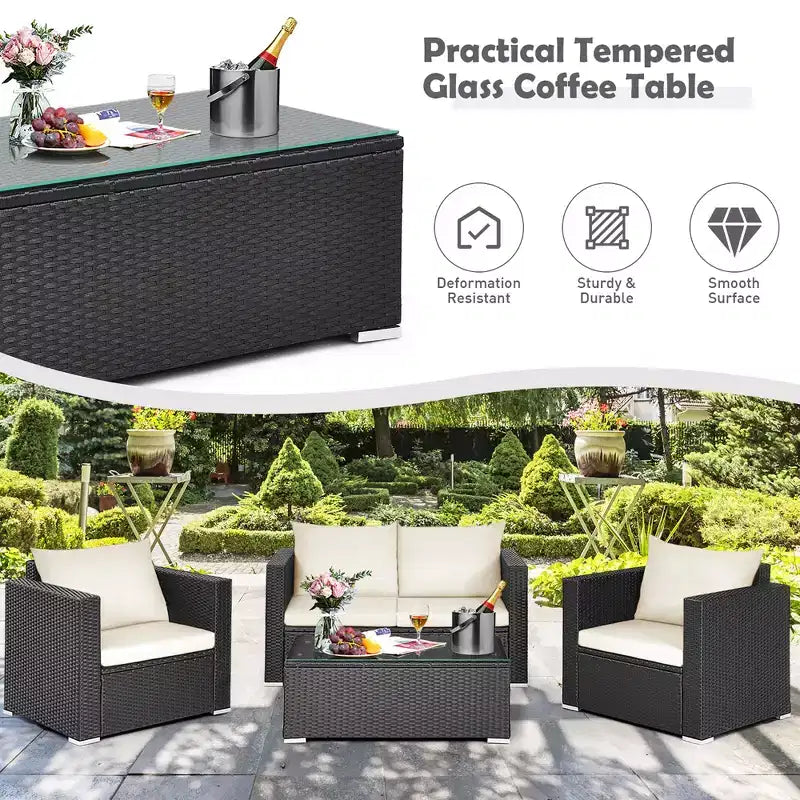 Costway 8PCS Patio Rattan Furniture Set Cushioned Sofa Chair Coffee Table Turquoise\Red\Black