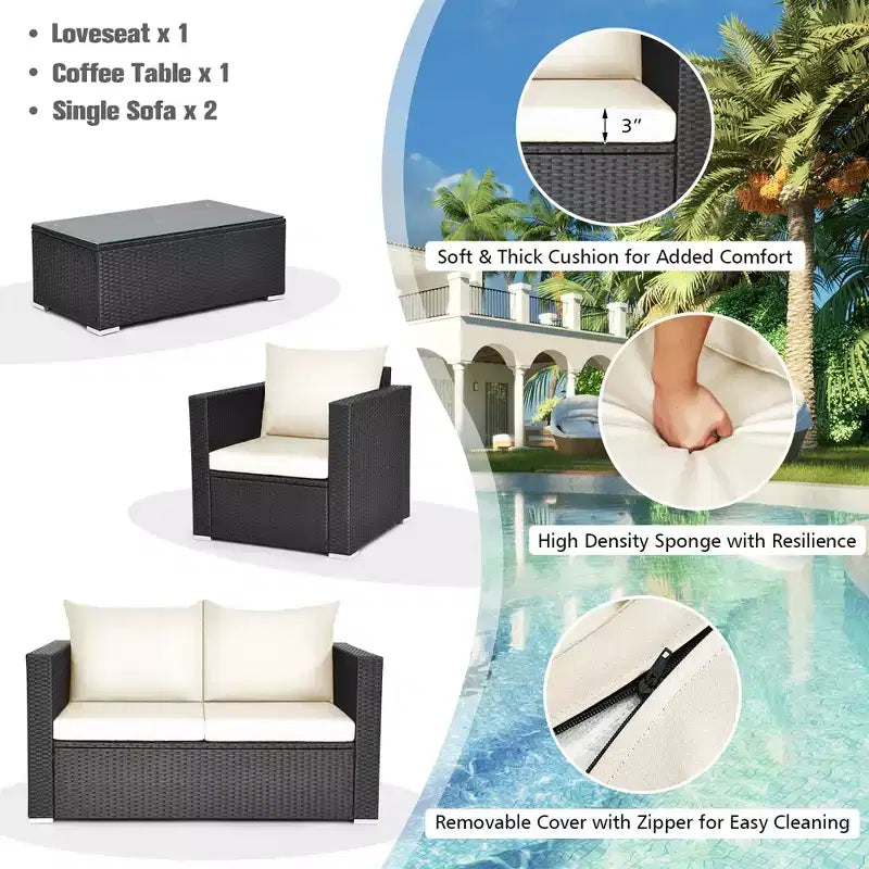 Costway 8PCS Patio Rattan Furniture Set Cushioned Sofa Chair Coffee Table Turquoise\Red\Black