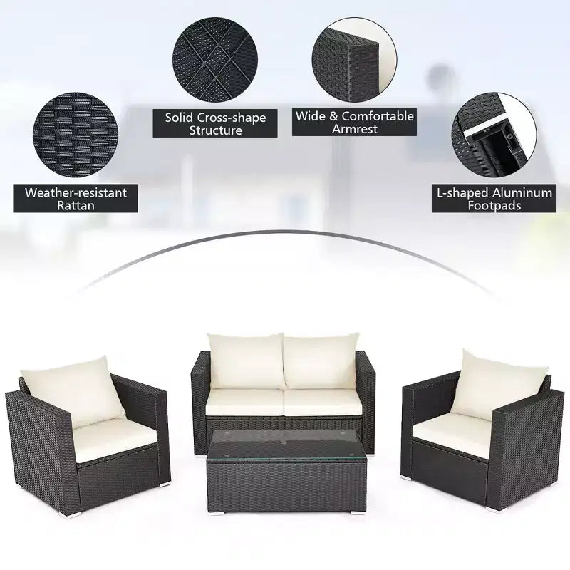 Costway 8PCS Patio Rattan Furniture Set Cushioned Sofa Chair Coffee Table Turquoise\Red\Black