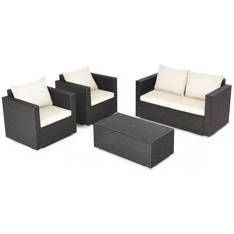 Costway 8PCS Patio Rattan Furniture Set Cushioned Sofa Chair Coffee Table Turquoise\Red\Black