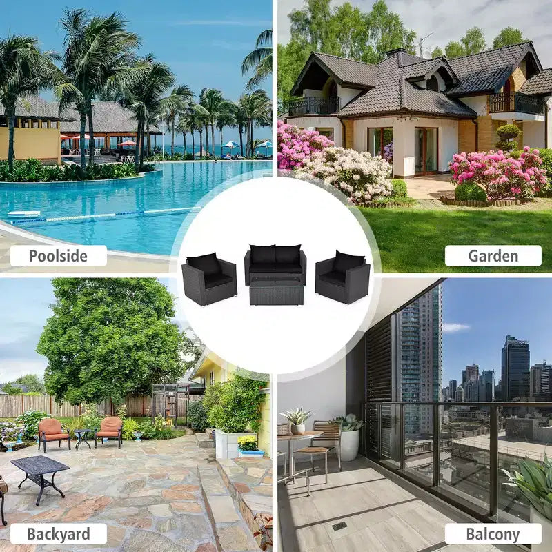 Costway 8PCS Patio Rattan Furniture Set Cushioned Sofa Chair Coffee Table Turquoise\Red\Black