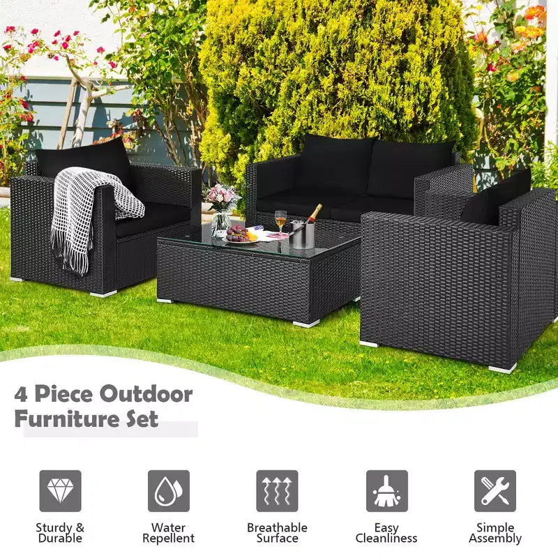 Costway 8PCS Patio Rattan Furniture Set Cushioned Sofa Chair Coffee Table Turquoise\Red\Black