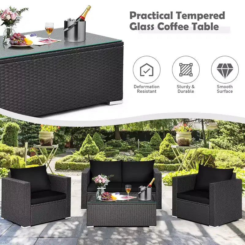 Costway 8PCS Patio Rattan Furniture Set Cushioned Sofa Chair Coffee Table Turquoise\Red\Black