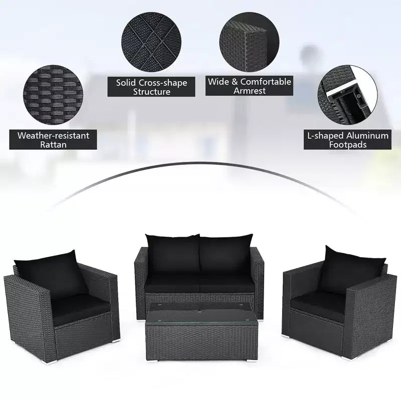 Costway 8PCS Patio Rattan Furniture Set Cushioned Sofa Chair Coffee Table Turquoise\Red\Black