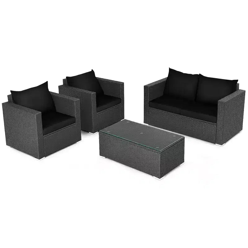 Costway 8PCS Patio Rattan Furniture Set Cushioned Sofa Chair Coffee Table Turquoise\Red\Black