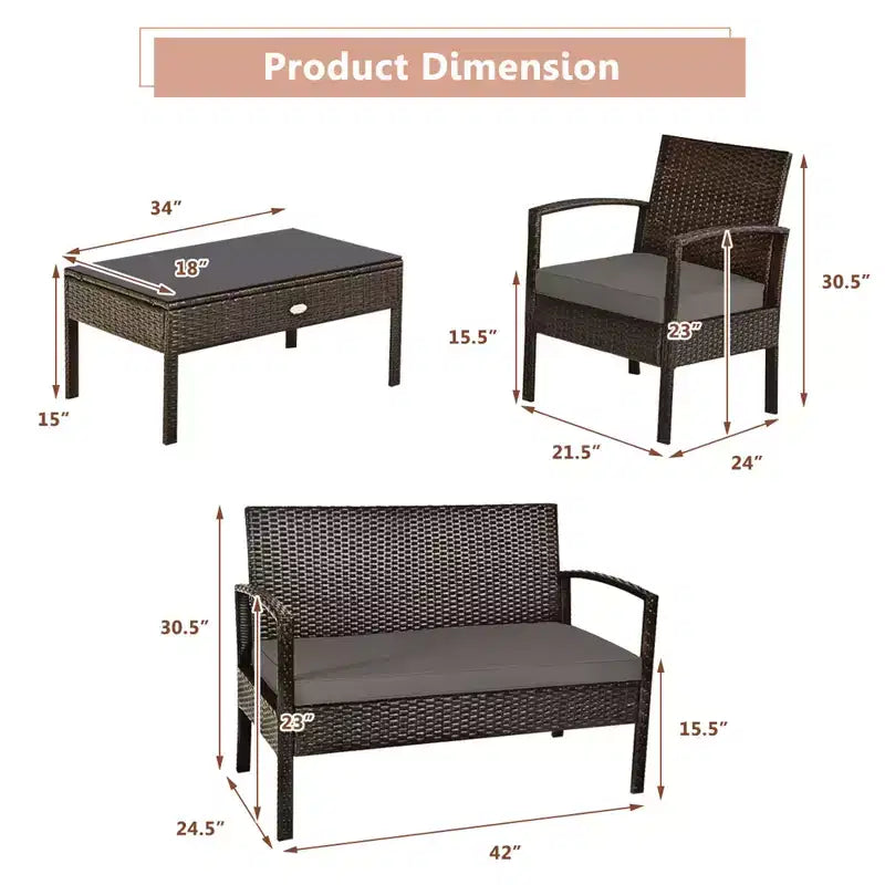 Costway 8PCS Rattan Patio Conversation Set Outdoor Furniture Set Garden w/Cushion