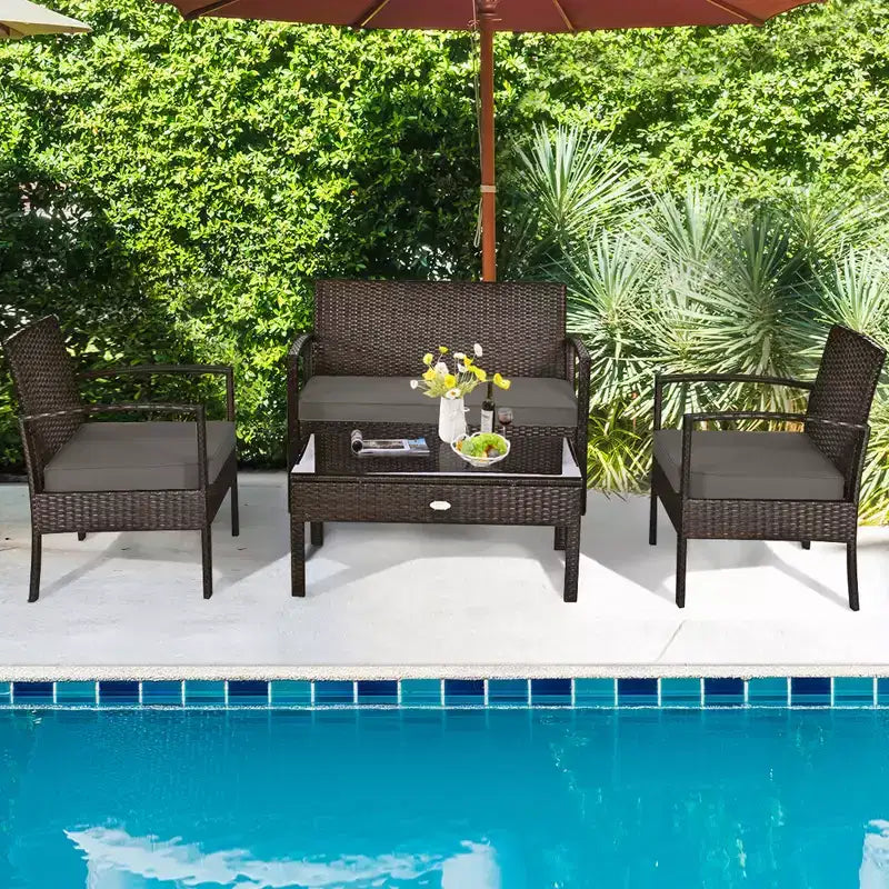 Costway 8PCS Rattan Patio Conversation Set Outdoor Furniture Set Garden w/Cushion