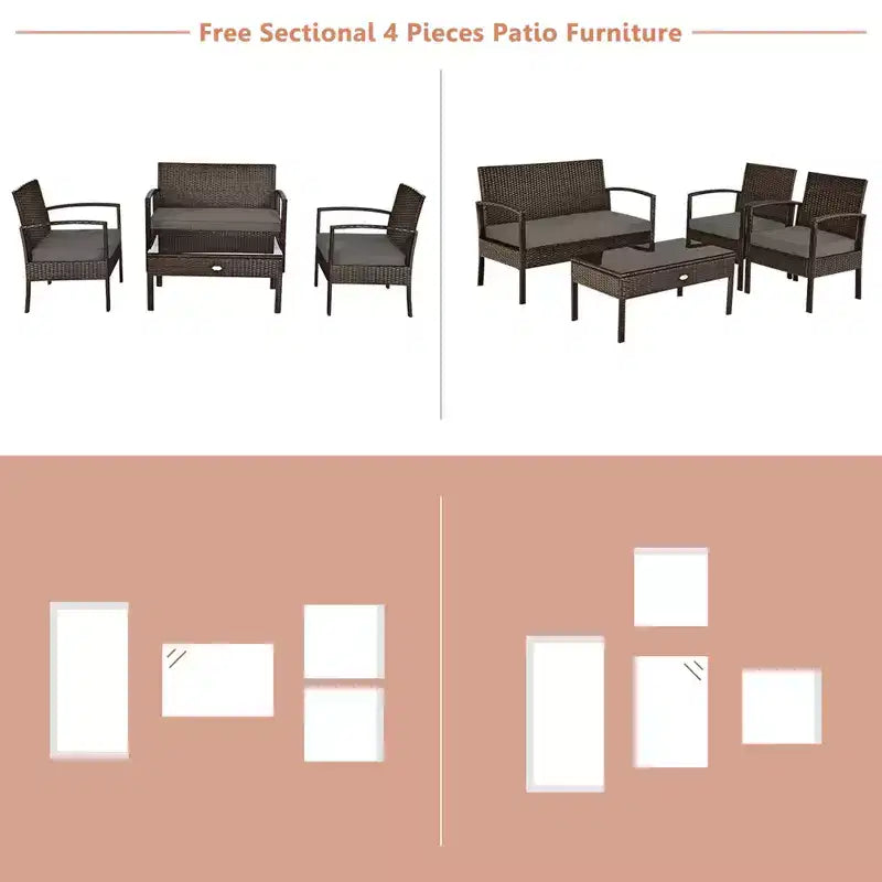 Costway 8PCS Rattan Patio Conversation Set Outdoor Furniture Set Garden w/Cushion