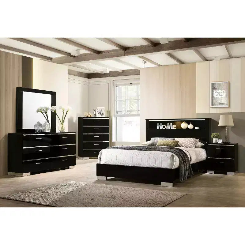 2pc Shorehaven Contemporary Nightstand and Bed Set Black/Chrome - miBasics
