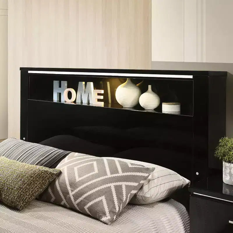 2pc Shorehaven Contemporary Nightstand and Bed Set Black/Chrome - miBasics