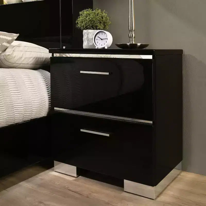 2pc Shorehaven Contemporary Nightstand and Bed Set Black/Chrome - miBasics