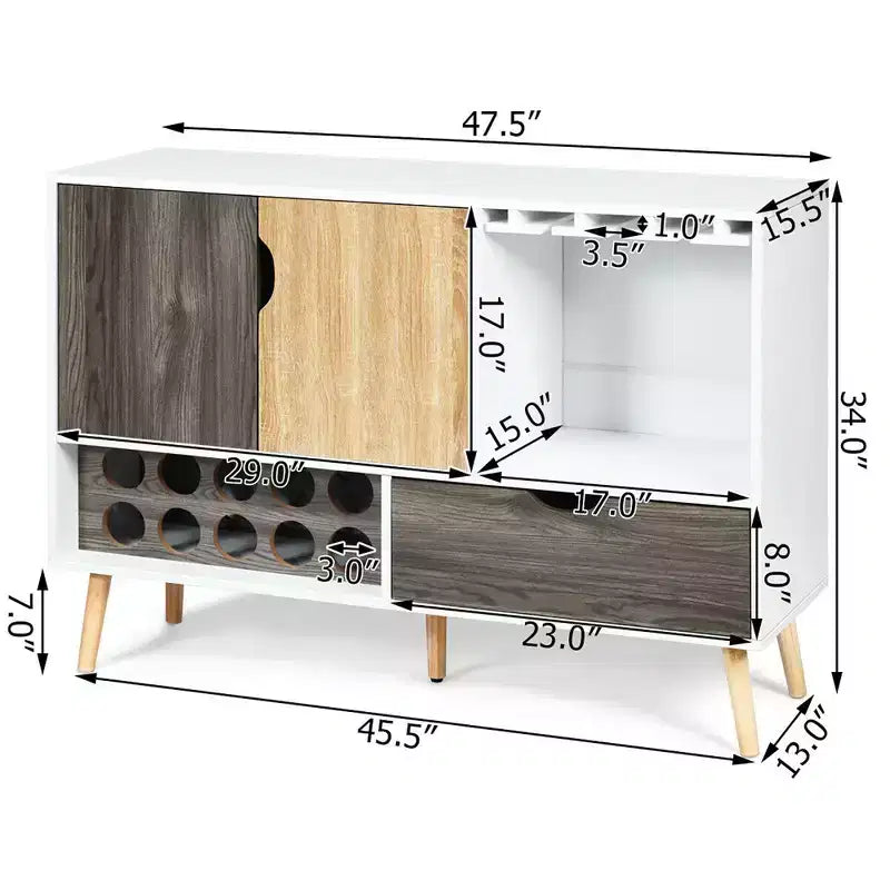 Credenza buffet di metà secolo in legno con portabottiglie e porta bicchieri