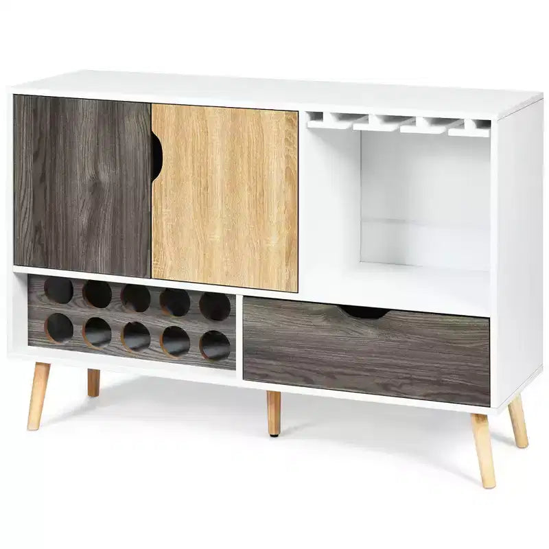 Credenza buffet di metà secolo in legno con portabottiglie e porta bicchieri