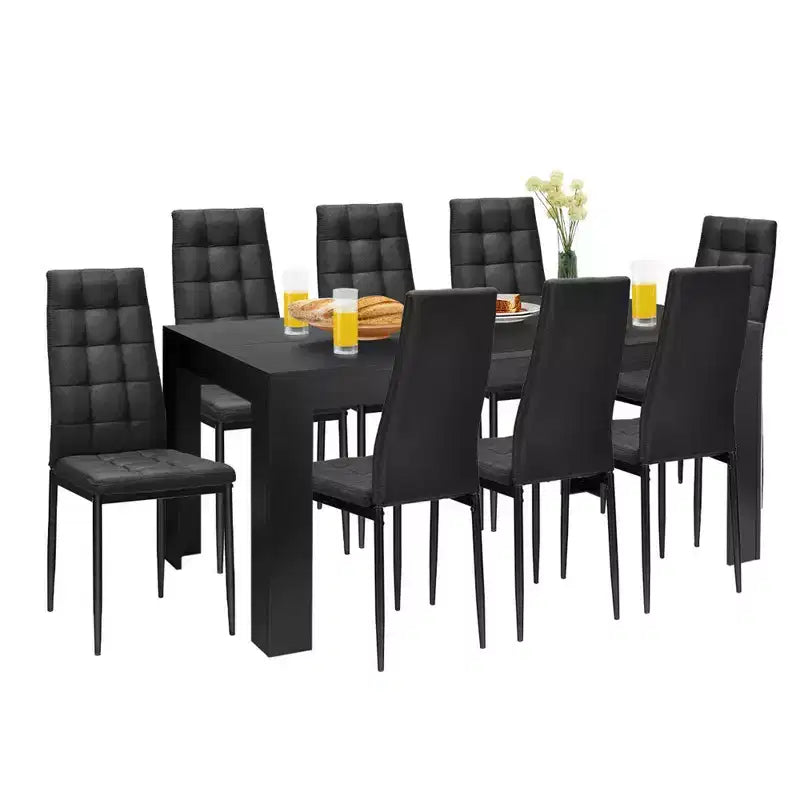 Costway 9pcs Dining Set Wood Table and 8 Fabric Chairs Home Kitchen Modern