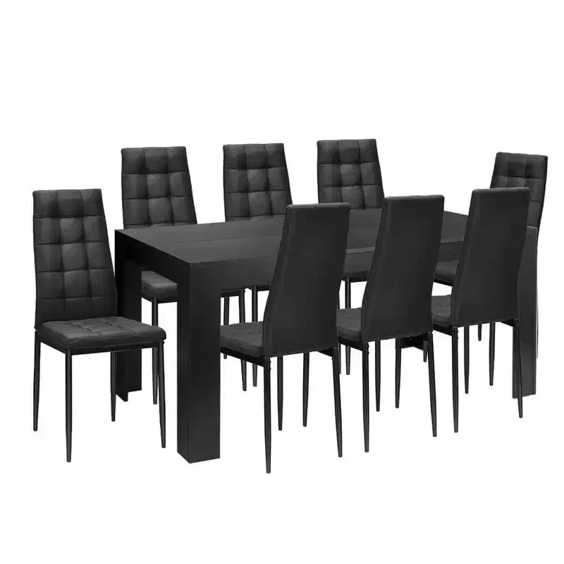 Costway Ensemble de salle à manger 9 pièces Table en bois et 8 chaises en tissu Maison Cuisine Moderne