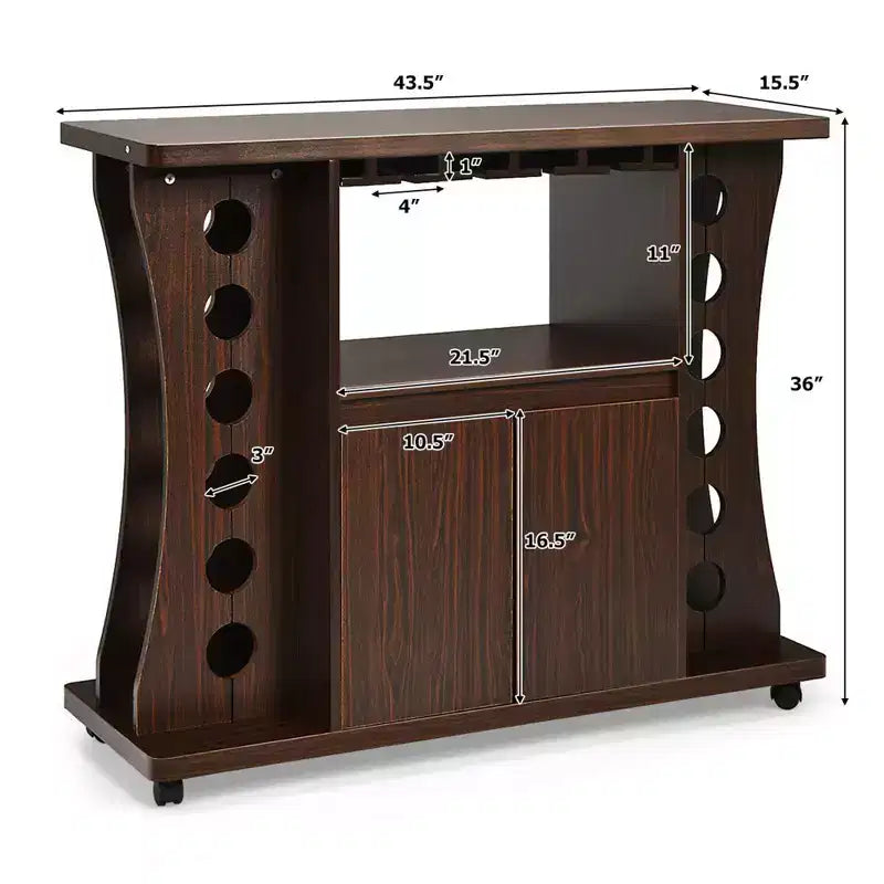 Credenza Buffet con Ruote Mobile Bar in Legno con Portabottiglie e Portabicchieri