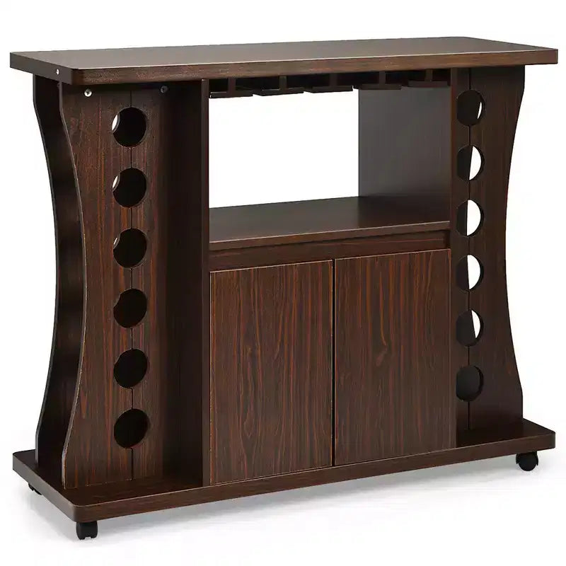Credenza Buffet con Ruote Mobile Bar in Legno con Portabottiglie e Portabicchieri
