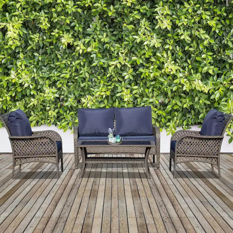 Outsunny 4-Piece Outdoor Wicker Sofa Set, Outdoor PE Rattan Conversation Furniture with 4 Chairs & Table, Water-Fighting Material