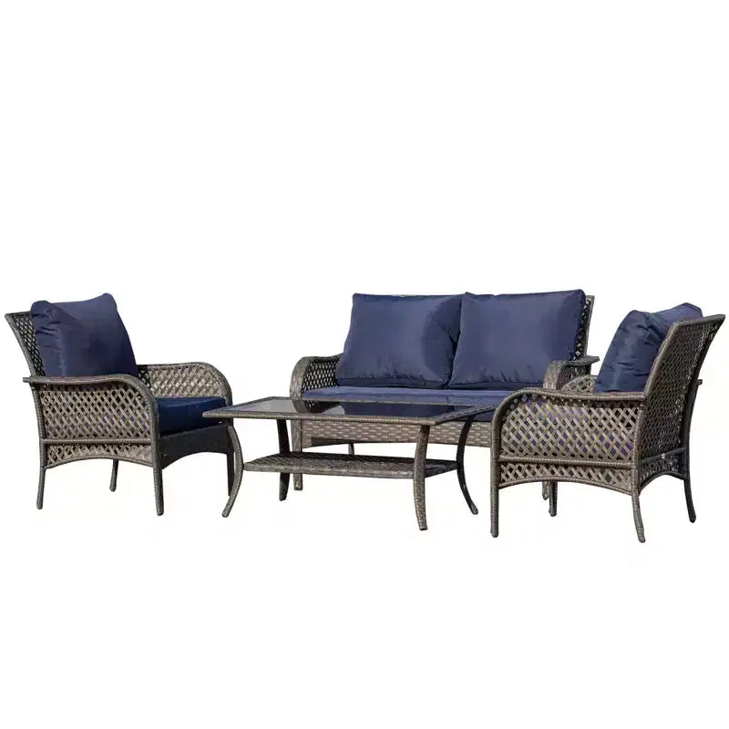 Outsunny 4-Piece Outdoor Wicker Sofa Set, Outdoor PE Rattan Conversation Furniture with 4 Chairs & Table, Water-Fighting Material