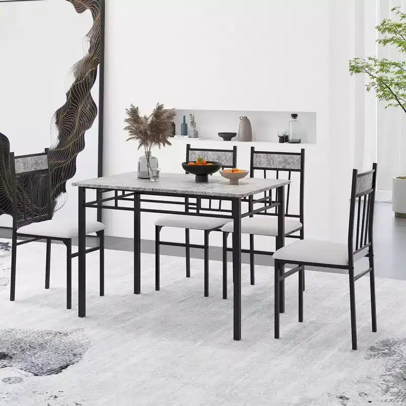 Costway 5 Piece Dining Set Faux Marble Top Table 30'' and 4 Padded Seat Chairs W/ Metal Legs