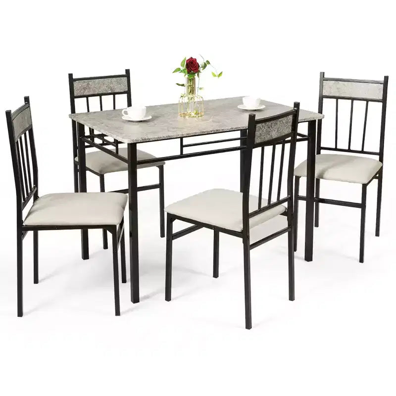 Costway 5 Piece Dining Set Faux Marble Top Table 30'' and 4 Padded Seat Chairs W/ Metal Legs