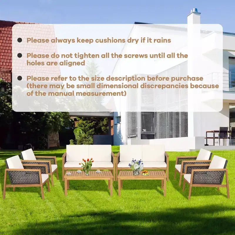 Costway 8PCS Patio Rattan Furniture Set Acacia Wood Cushioned Sofa Off