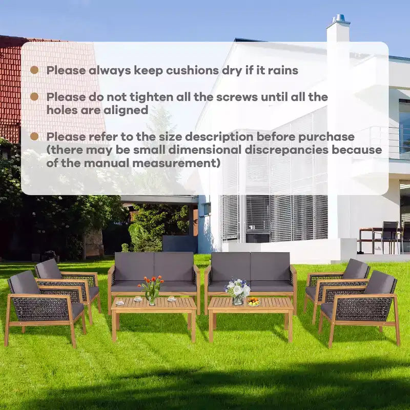 Costway 8PCS Patio Rattan Furniture Set Acacia Wood Cushioned Sofa Off