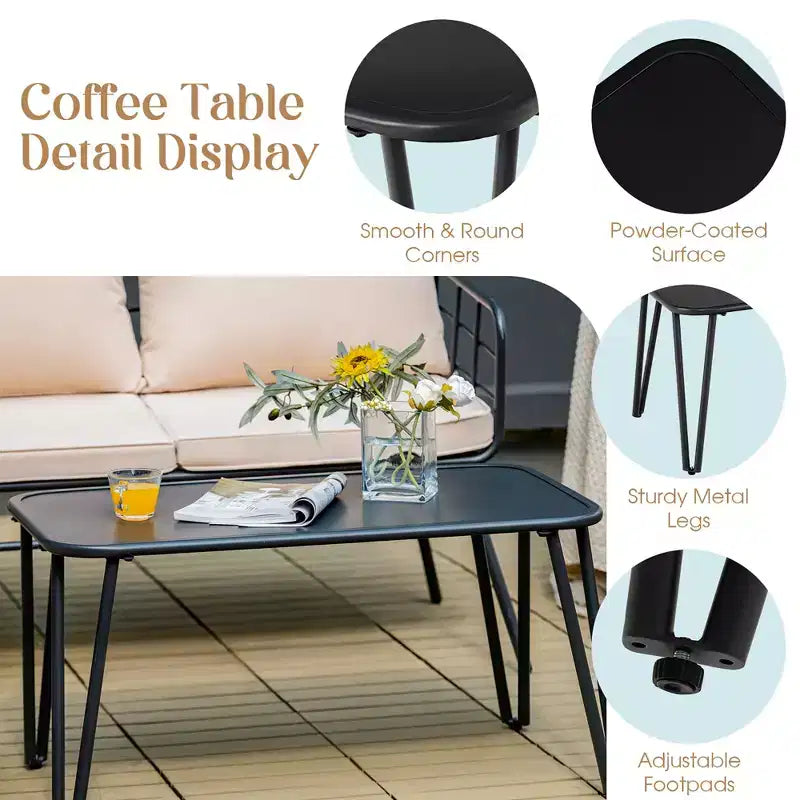 Costway 4PCS Patio Furniture Set Cushioned Sofa Loveseat Armrest Table Garden
