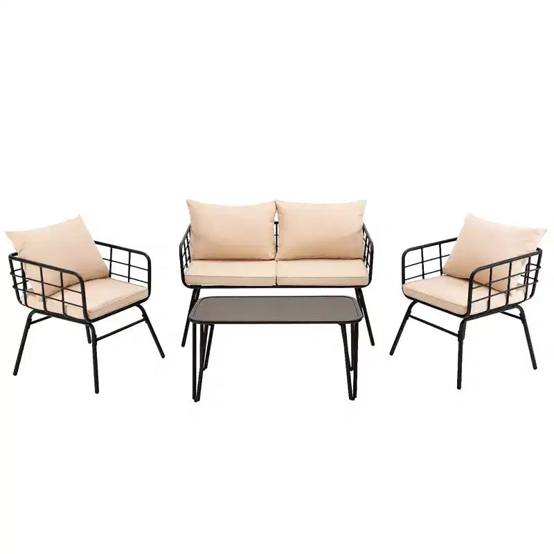 Costway 4PCS Patio Furniture Set Cushioned Sofa Loveseat Armrest Table Garden